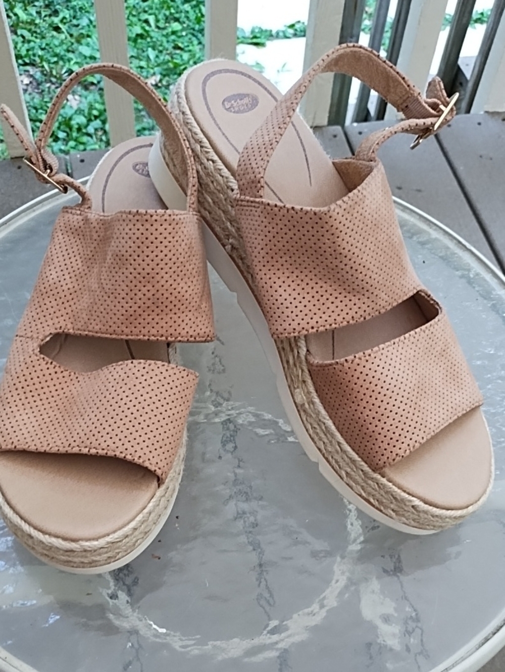 Dr Scholls Perforated Slingback Espadrille Sandals — Tan